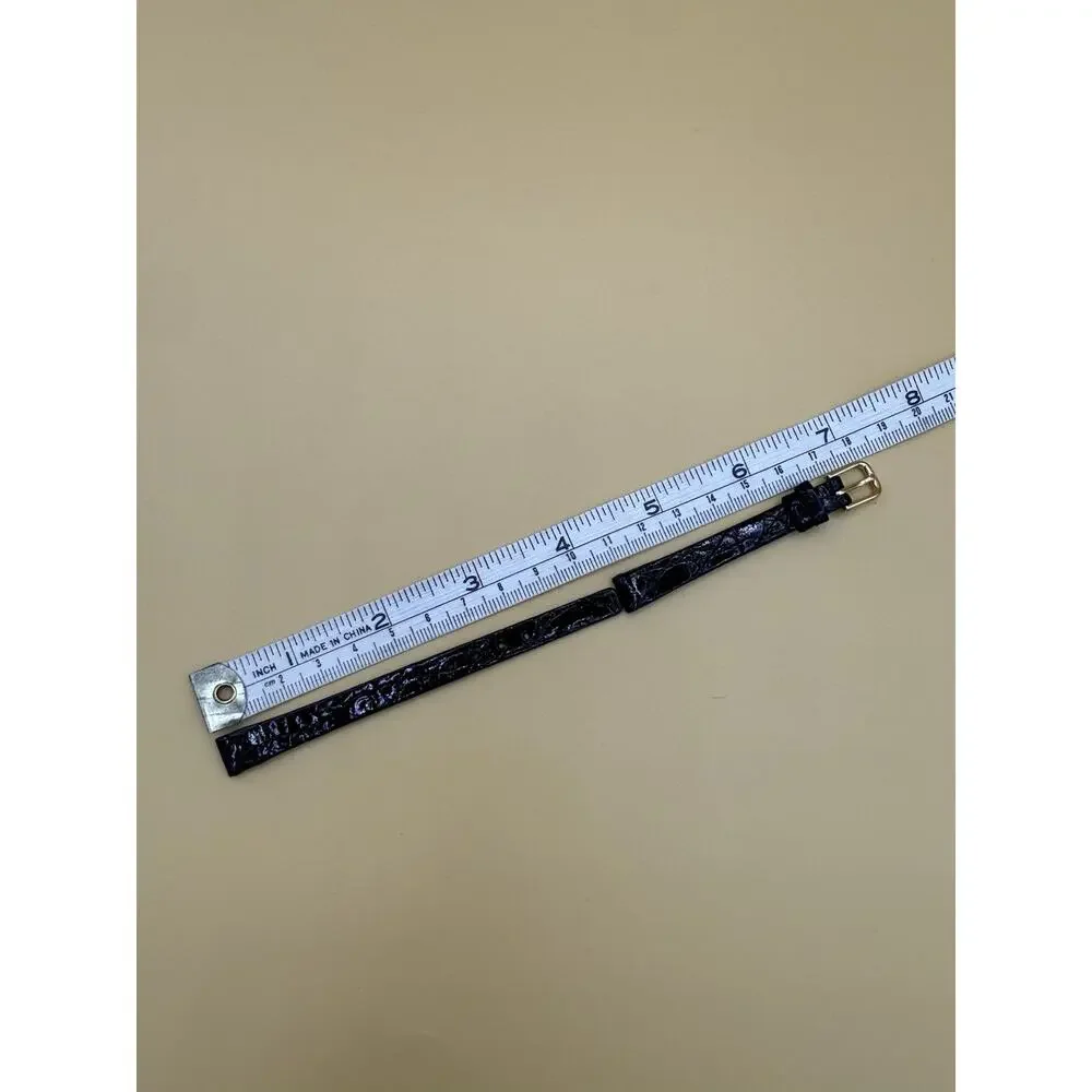 10mm KREISLER Genuine CROCODILE BLACK NOS Vintage Watch Band & Gold-Tone Buckle